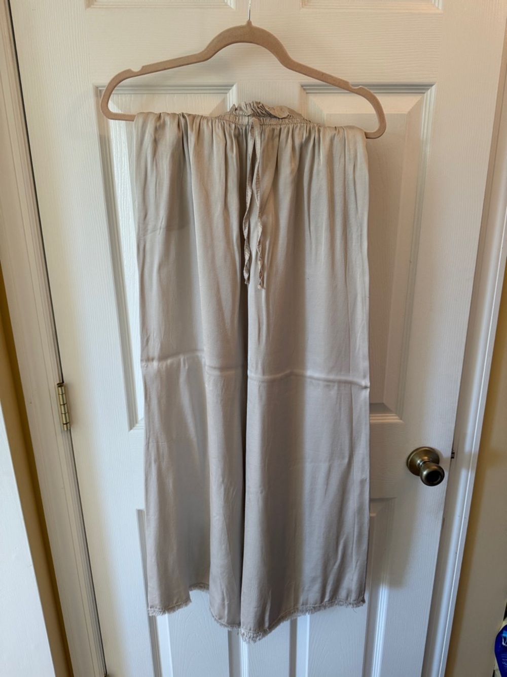 Venti6 Light Taupe Drawstring Silk Pants